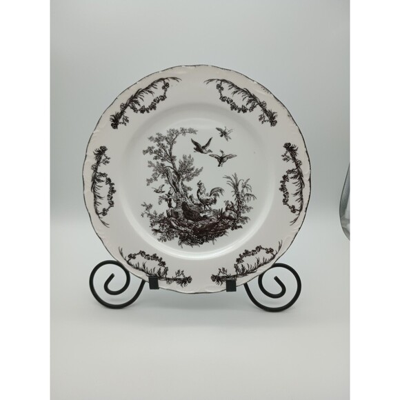 AUX AU PROVENCE Rooster Dinner Plate Charger Black French Country Toile - Picture 1 of 6